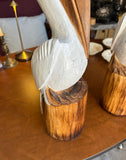 Pair of Wooden Painted Pelican Sculptures