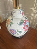 Vintage Hand Painted Table Lamp with Pink Peony Accents