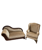 Champagne Colored Velvet, Upholstered Pair of Miniature Chairs