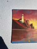 Lighthouse and Sunset Seascape Painting on Canvas