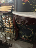 Dark Wooden Oval Mirror and Console Table With Marble Top Pair