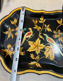 Vintage Asian Floral Black Lacquered Tray With Gold Accents
