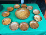 Collection of Stamped Sterling Silver Pedestal Wooden Bowl With Serving Dishes