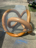 1970s Wooden Knot Dining Table and Glass Top