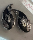 Vintage Siam Niello Teardrop Sterling Silver Clip On
