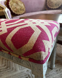 White Wooden Bench With Pink Patterned Cushion