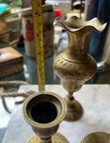Brass Trio of Desk Accessories Candleholders and Vase