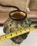 Majolica Style Green Vase Signed