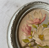 Oval Floral Print in White Wooden Frame Decorative Piece