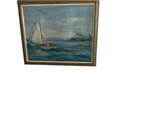 Large Seascape Painting With Sailboat