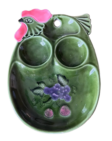 Vintage Green Ceramic Deviled Egg Chicken Plate