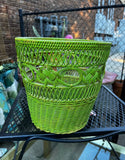 Boho Vintage Lime Green Wicker Basket