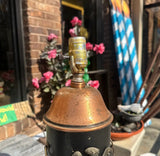 Pair of Copper Industrial Lamps With Eagle Accents