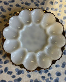 1970s Milk Glass Gold Rimmed Deviled Egg Platter