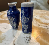 Pair of Vintage Miniature Blue and White Floral Asian Style Vases
