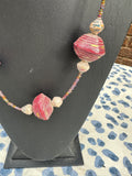 African Paper Beaded Pink Necklace