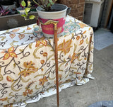 Wooden Cane With Brass Elephant Handle and Flower Accents
