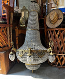 Vintage Extra Large Gold and Crystal Deer Head 18-Light Chandelier
