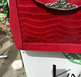 Red Faux Gator Skin Purse With Silver Heart Details