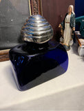 French Blue Biomorphic Glass Bottle With Silver Top