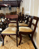 Collection of Mid Century Wooden Dining Chairs With Yellow Cushions- Set of 8 With 2 Captains Chairs