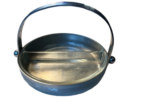 Silver and Glass Double Sided Ashtray With Handle