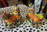 Pair of Small Asian Colorful Ceramic Foo Dog Decorative Pieces
