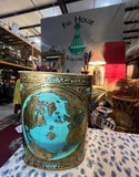 Small Gold World Map Wastebasket With Teal Accents