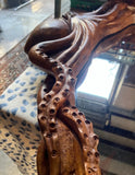 1970s Medium Size Intricate Octopus Hand Carved Wooden Mirror
