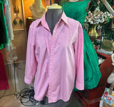 90's Ralph Lauren Pink and White Striped Button Down Shirt With 3/4 Length Sleeves, Size L