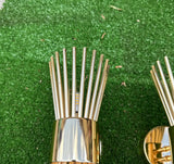 Pair of Gold Metal Small Tubed Starburst Style Wall Sconces