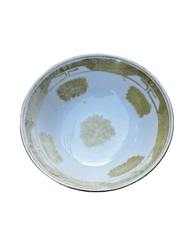 White Ceramic Vintage Bowl With Detailed Gold Accents