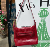 Red Faux Gator Skin Purse With Silver Heart Details