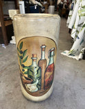 Large Mediterranean Style Ceramic Umbrella Stand With Olive and Wine Details