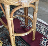 Pair of Boho Woven Wicker Bar Stools