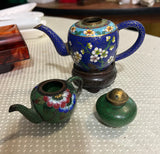 Miniature Cloisonné Set of Teapot and Vase