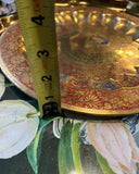 Vintage Brass Tray With Red Peacock Accents