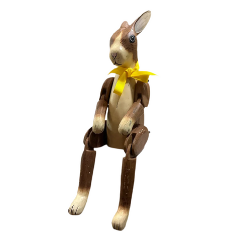 Wooden Painted Rabbit Shelf Decor With Yellow Ribbon