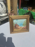 Small Gold Framed Tree Stump Painting on Canvas, Signed by the Artist