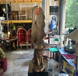 Vintage Wooden Hand Carved Sculptural Lion Plant Stand, Signed