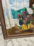 Framed Wooden Floral Painting, Signed by Artist
