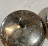 Small Silver Round Dish With Matching Lid and Acorn Accent