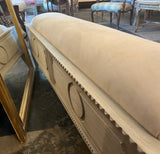 Vintage White Wooden Detailed Carved Bench With Cushion