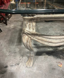 French Metal Scrolling White Coffee Table With Glass Top
