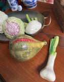 Vintage Ceramic Vegetable and Metal Basket Set