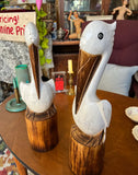 Pair of Wooden Painted Pelican Sculptures