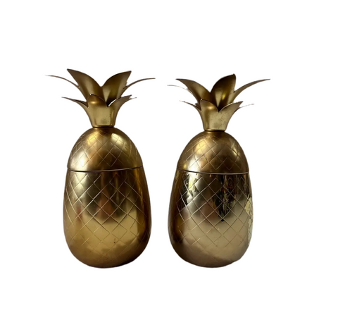 Pair of Brass Pineapple Candleholder Cups With Straw Holes