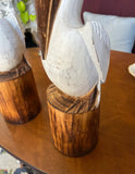 Pair of Wooden Painted Pelican Sculptures
