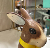 Wooden Painted Rabbit Shelf Decor With Yellow Ribbon