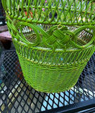 Boho Vintage Lime Green Wicker Basket